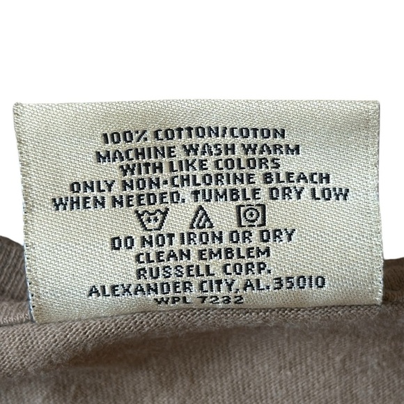 Vintage 90’s Russell Athletic Pro Cotton T-Shirt Taupe/Beige Front Patch XL - Picture 5 of 10